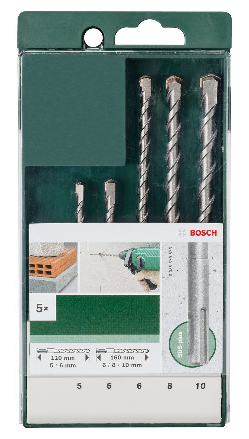 Conjunto de 5 berbequins de impacto Bosch SDS plus 5,0x110; 6,0x110; 6,0x160; 8,0x160; 10,0x160 mm