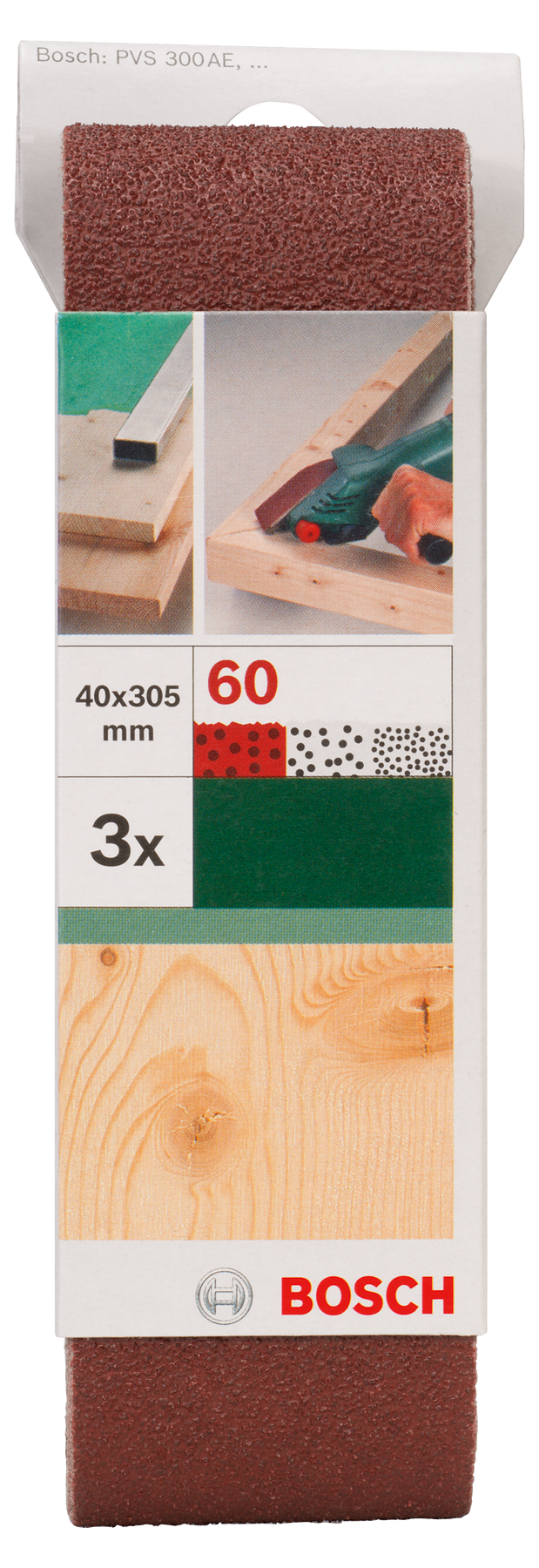 Bosch Juego de 3 bandas de lija para lijadora vario Bosch, calidad roja G= 60