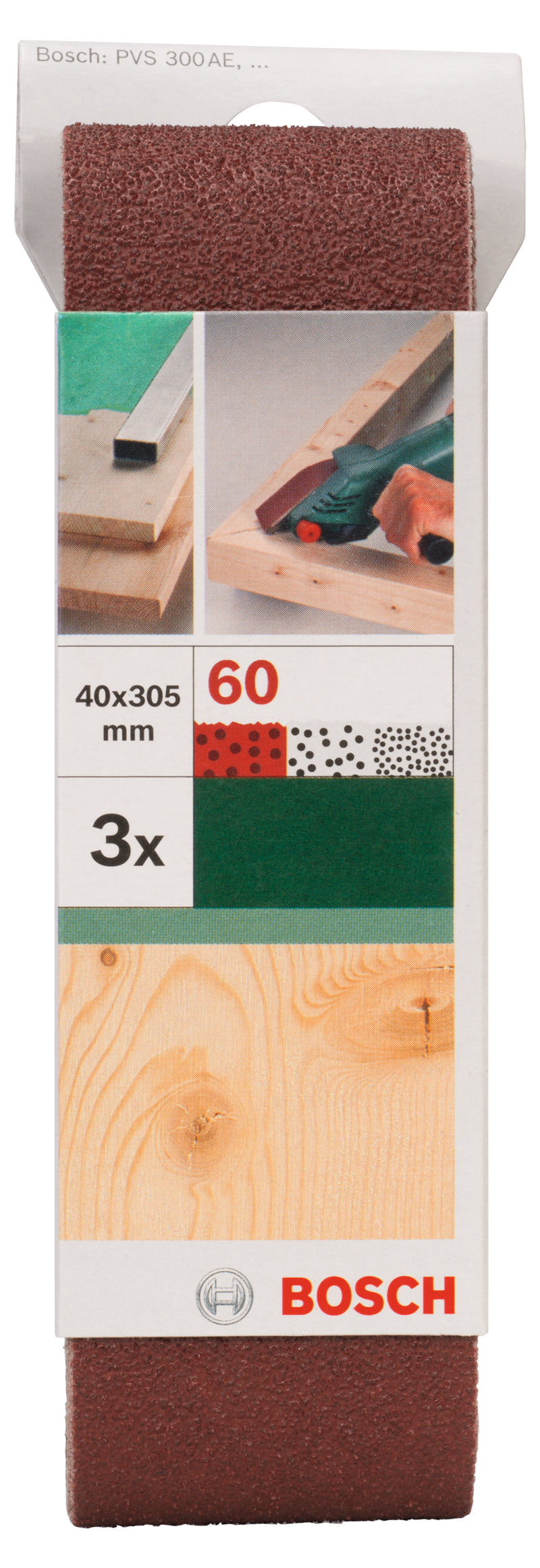 Bosch Juego de 3 bandas de lija para lijadora vario Bosch, calidad roja G= 60