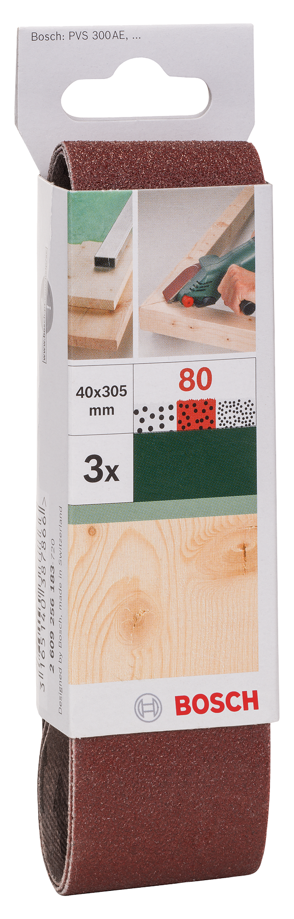 Bosch Juego de 3 bandas de lija para lijadora vario Bosch, calidad roja G= 80