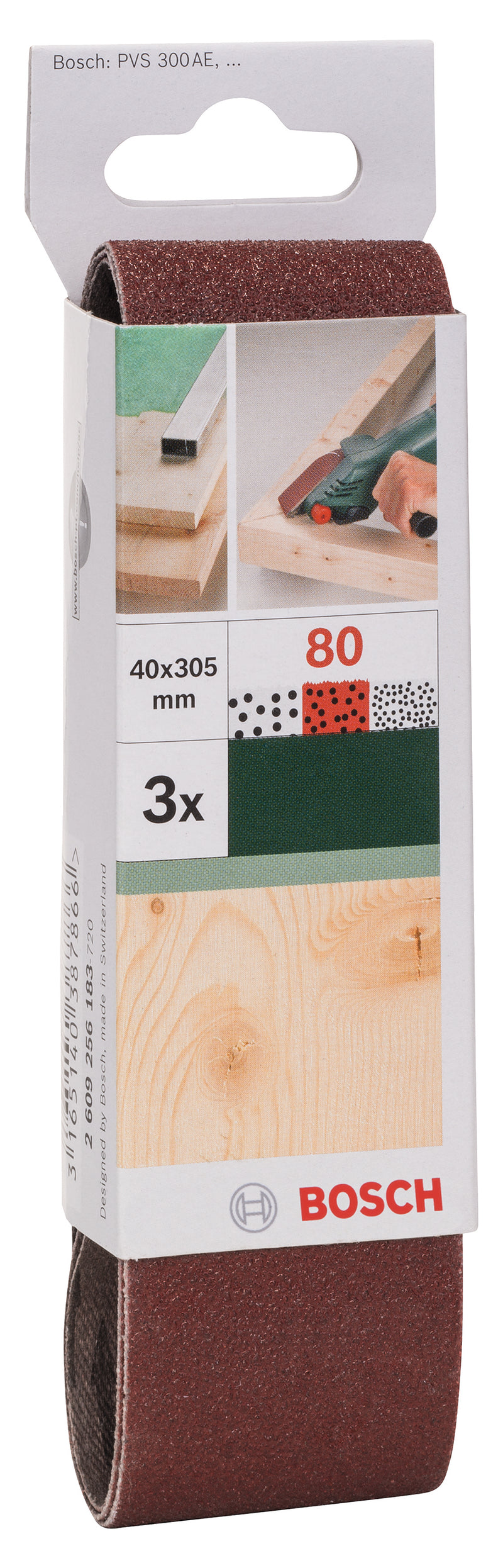 Bosch Juego de 3 bandas de lija para lijadora vario Bosch, calidad roja G= 80