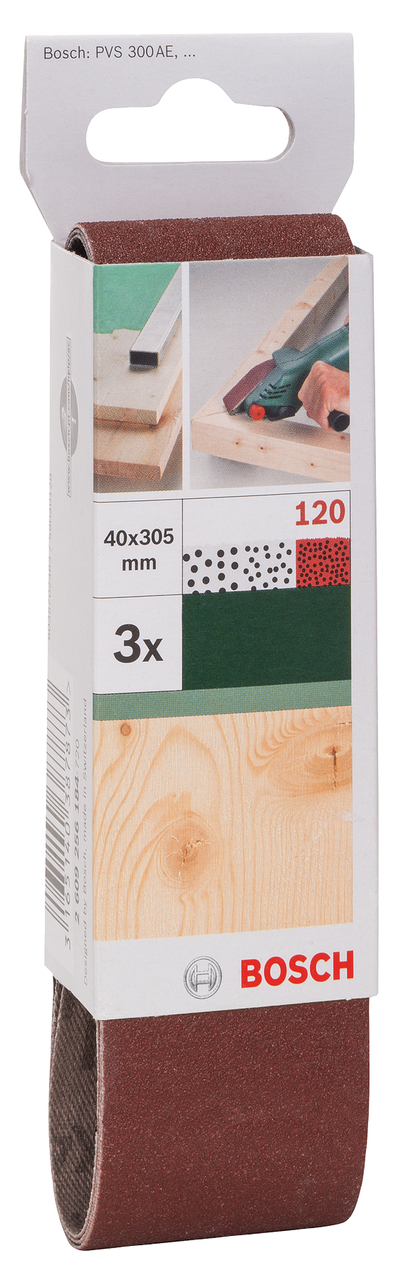 Bosch Set of 3 sanding belts for Bosch vario sander, red quality G= 120