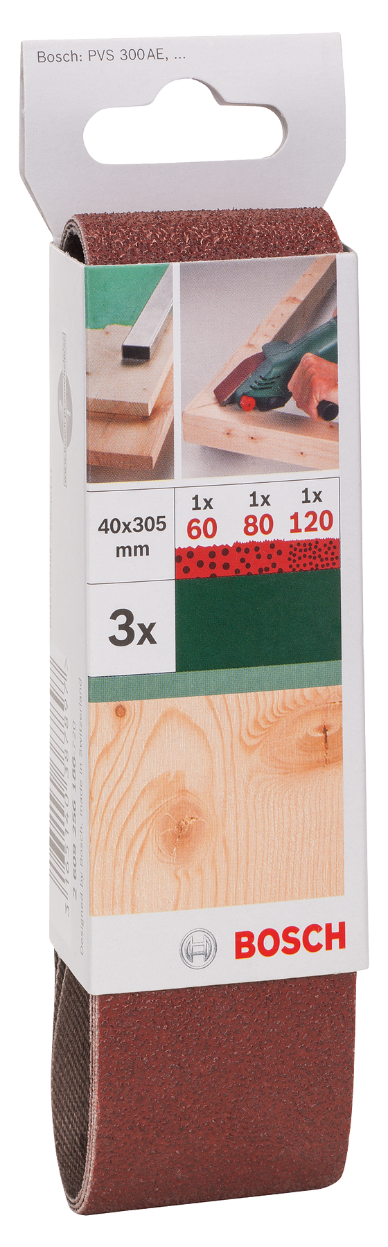 Bosch Juego de 3 bandas de lija para lijadora vario Bosch, calidad roja G= 60 - 120