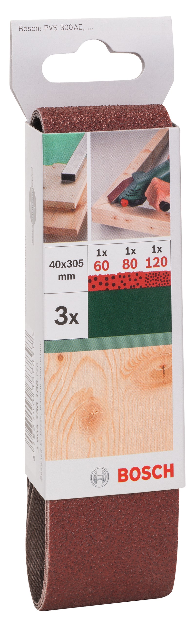 Bosch Juego de 3 bandas de lija para lijadora vario Bosch, calidad roja G= 60 - 120