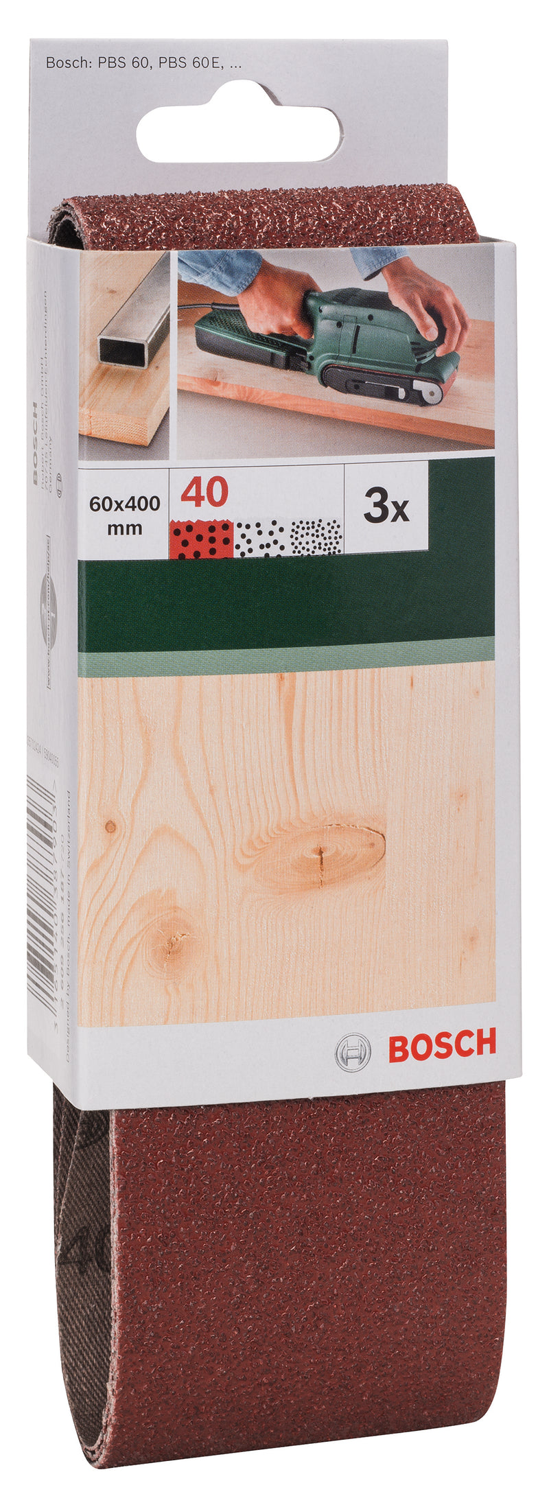 Bosch Juego de 3 bandas de lija para lijadora de banda, calidad roja G= 40