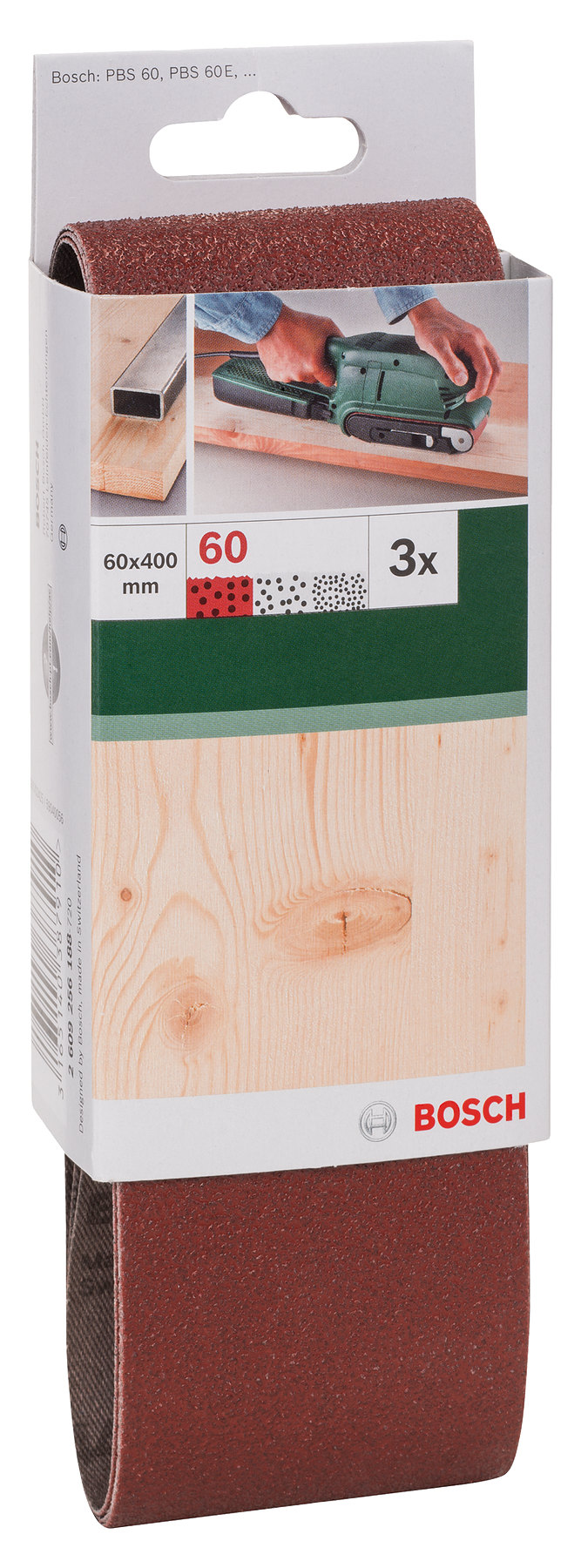 Bosch Juego de 3 bandas de lija para lijadora de banda, calidad roja G= 60