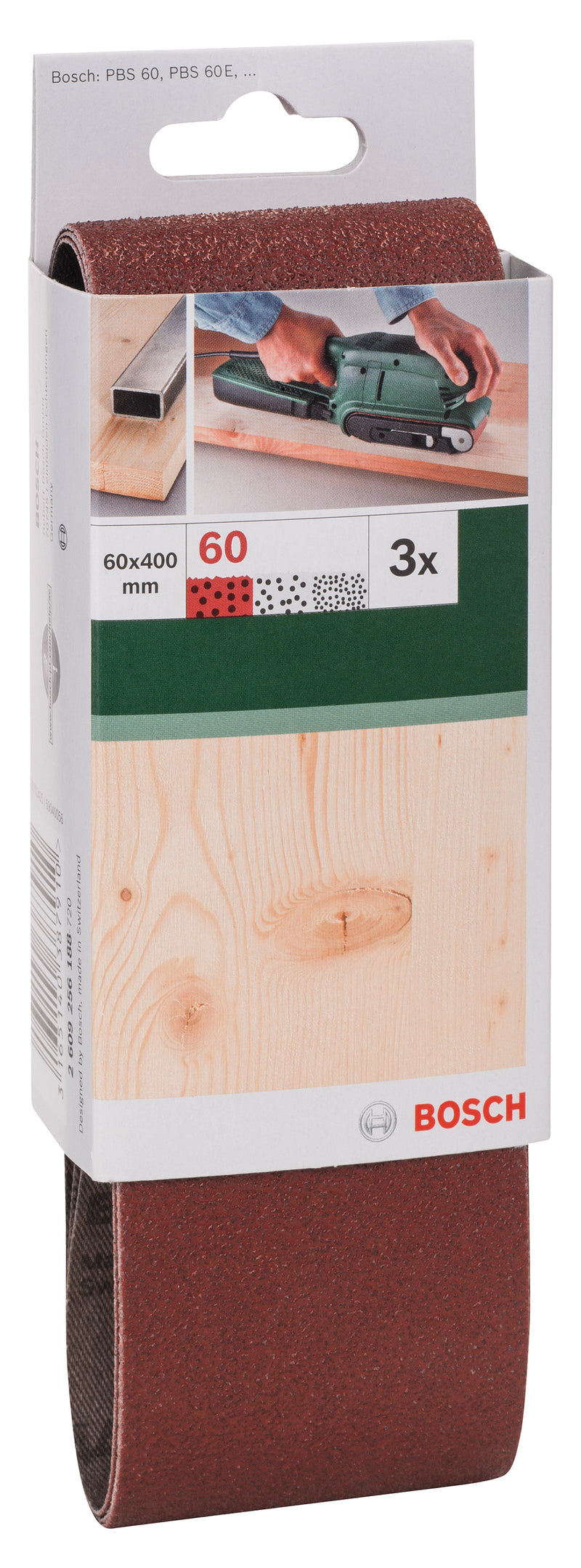Bosch Juego de 3 bandas de lija para lijadora de banda, calidad roja G= 60