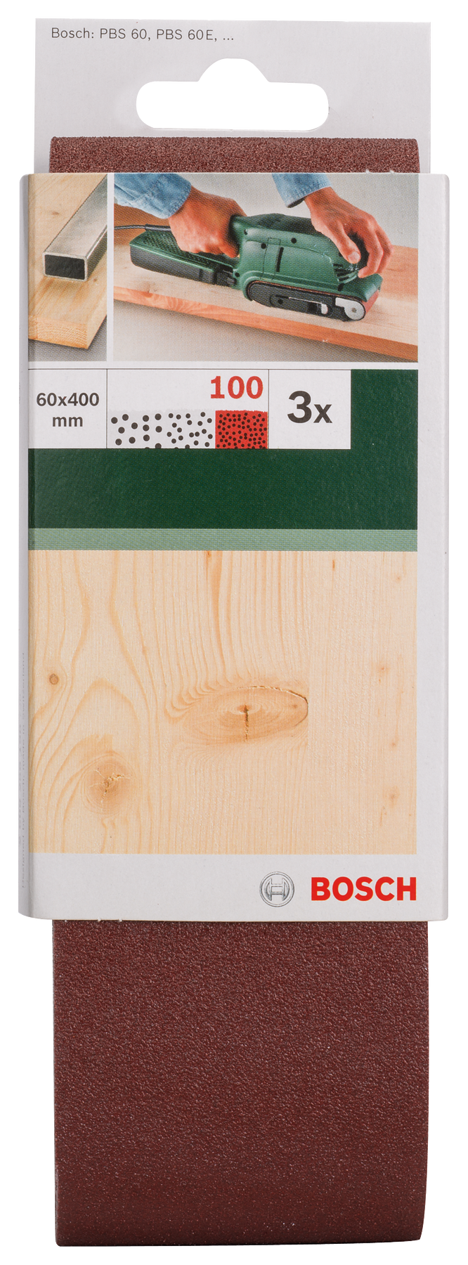 Bosch Juego de 3 bandas de lija para lijadora de banda, calidad roja G= 100
