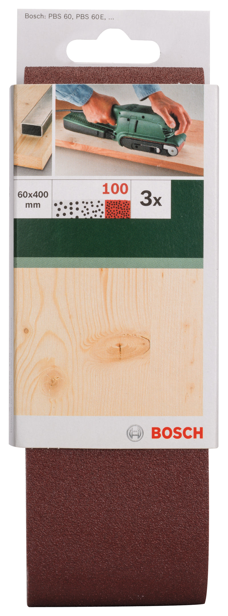 Bosch Juego de 3 bandas de lija para lijadora de banda, calidad roja G= 100