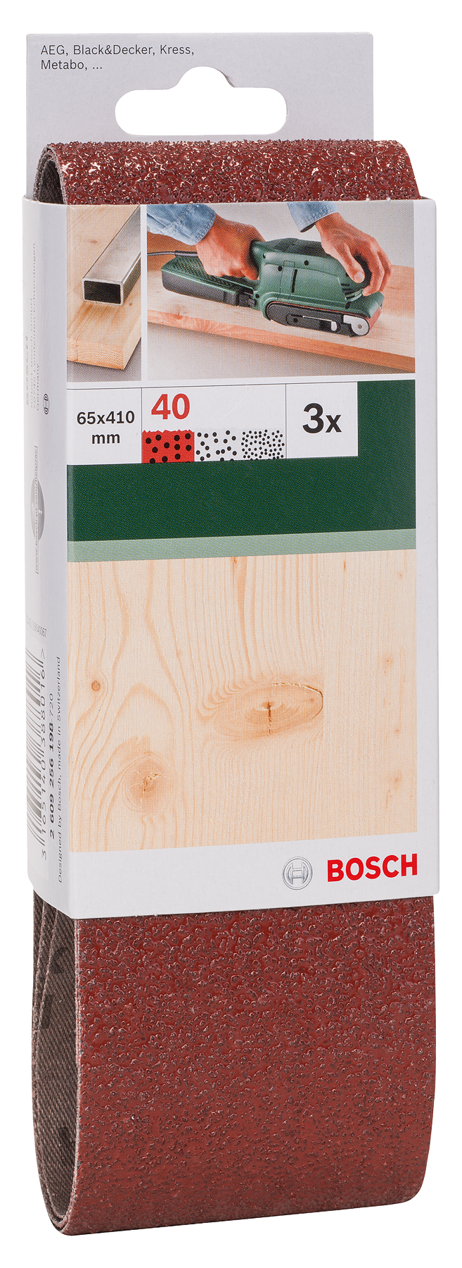 Bosch Juego de 3 bandas de lija para lijadora de banda, calidad roja G= 40