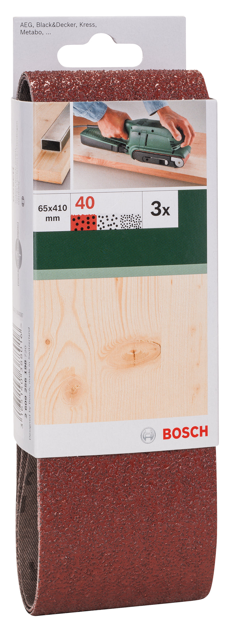 Bosch Juego de 3 bandas de lija para lijadora de banda, calidad roja G= 40