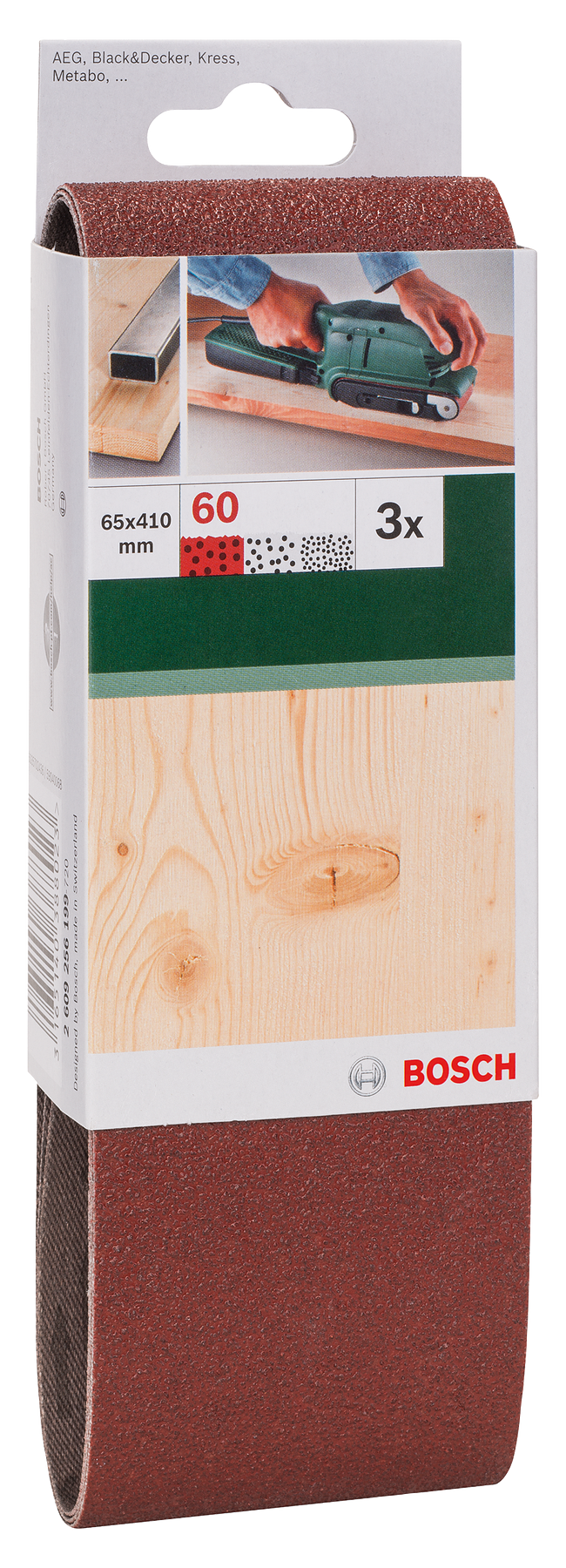 Bosch Juego de 3 bandas de lija para lijadora de banda, calidad roja G= 60