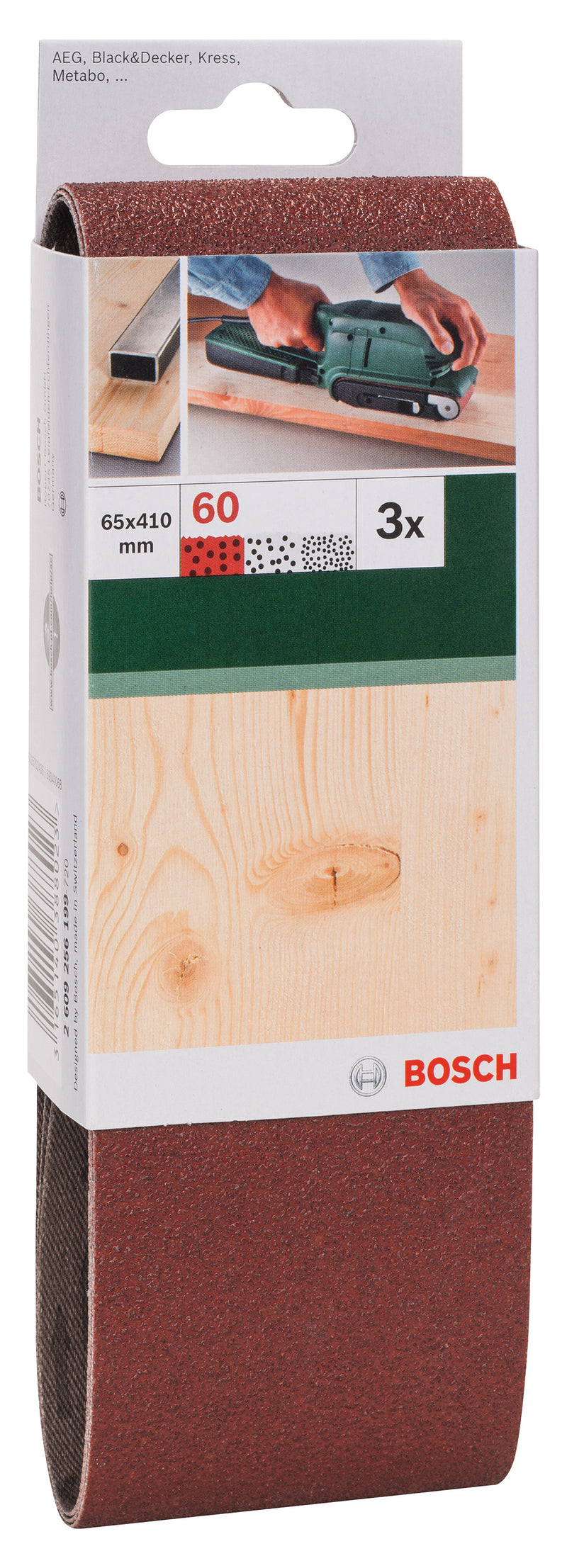 Bosch Juego de 3 bandas de lija para lijadora de banda, calidad roja G= 60