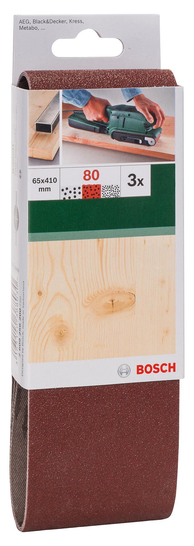 Bosch Juego de 3 bandas de lija para lijadora de banda, calidad roja G= 80