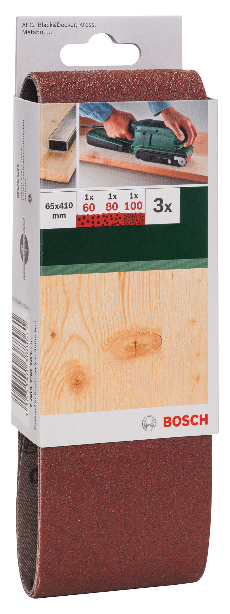 Bosch Juego de 3 bandas de lijado para lijadora de banda, calidad roja G= 60, 80, 100