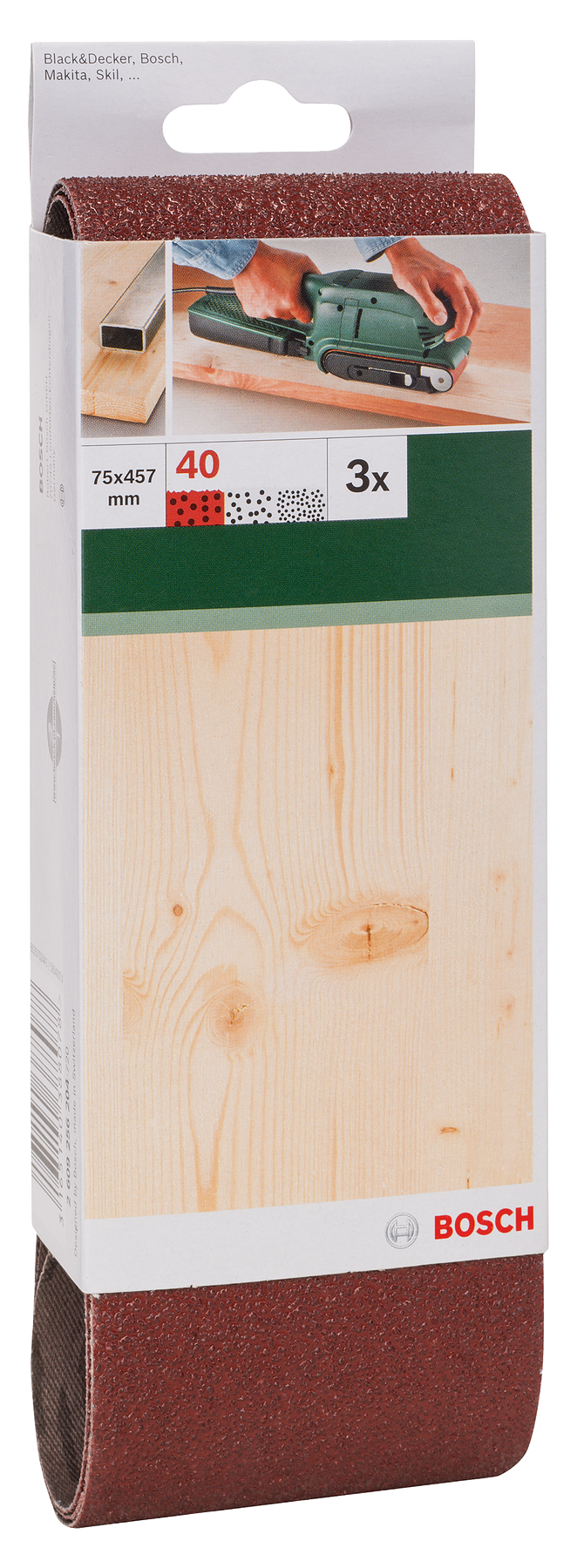 Bosch Juego de 3 bandas de lija para lijadora de banda, calidad roja G= 40