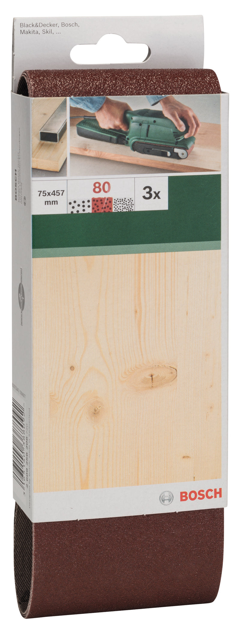 Bosch Juego de 3 bandas de lija para lijadora de banda, calidad roja G= 80