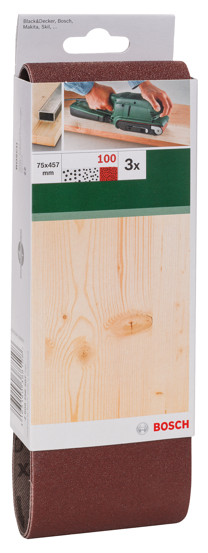 Bosch Juego de 3 bandas de lija para lijadora de banda, calidad roja G= 100