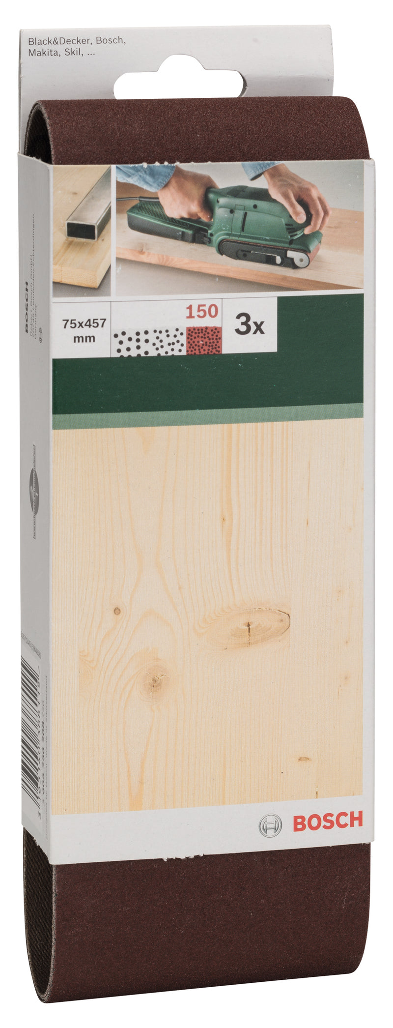 Bosch Set of 3 sanding belts for belt sander, red quality G= 150