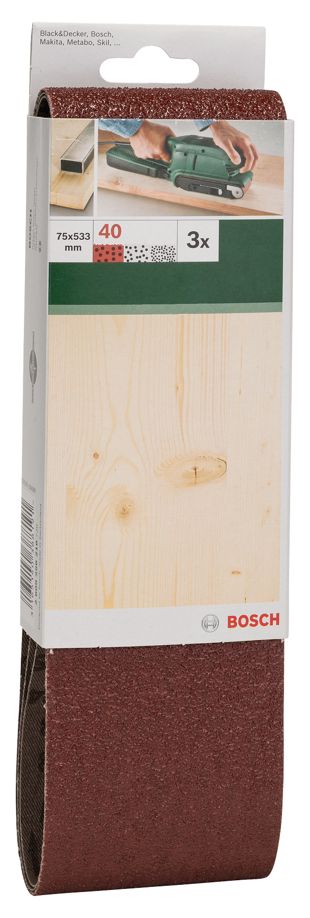 Bosch Juego de 3 bandas de lija para lijadora de banda, calidad roja G= 40