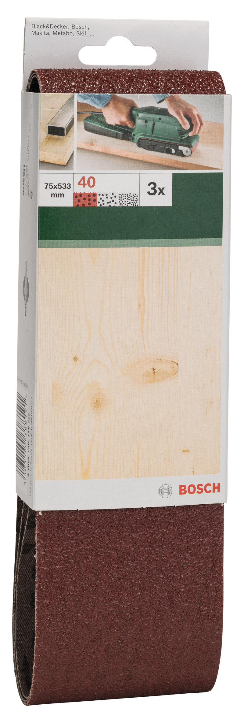 Bosch Juego de 3 bandas de lija para lijadora de banda, calidad roja G= 40