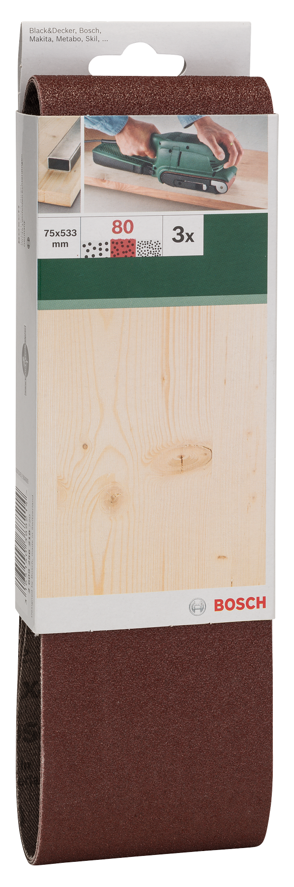 Conjunto de 3 lixas Bosch para lixadora de cinta, qualidade vermelha G= 80