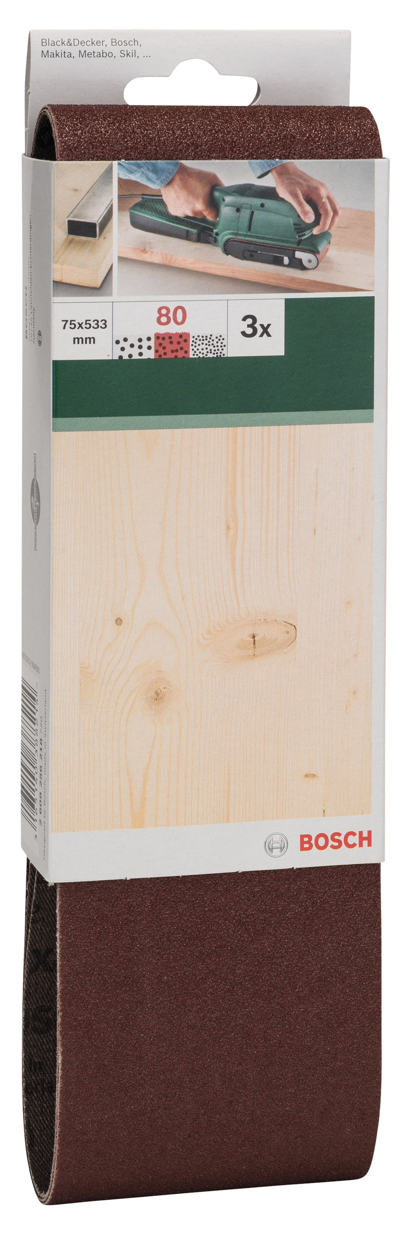 Conjunto de 3 lixas Bosch para lixadora de cinta, qualidade vermelha G= 80