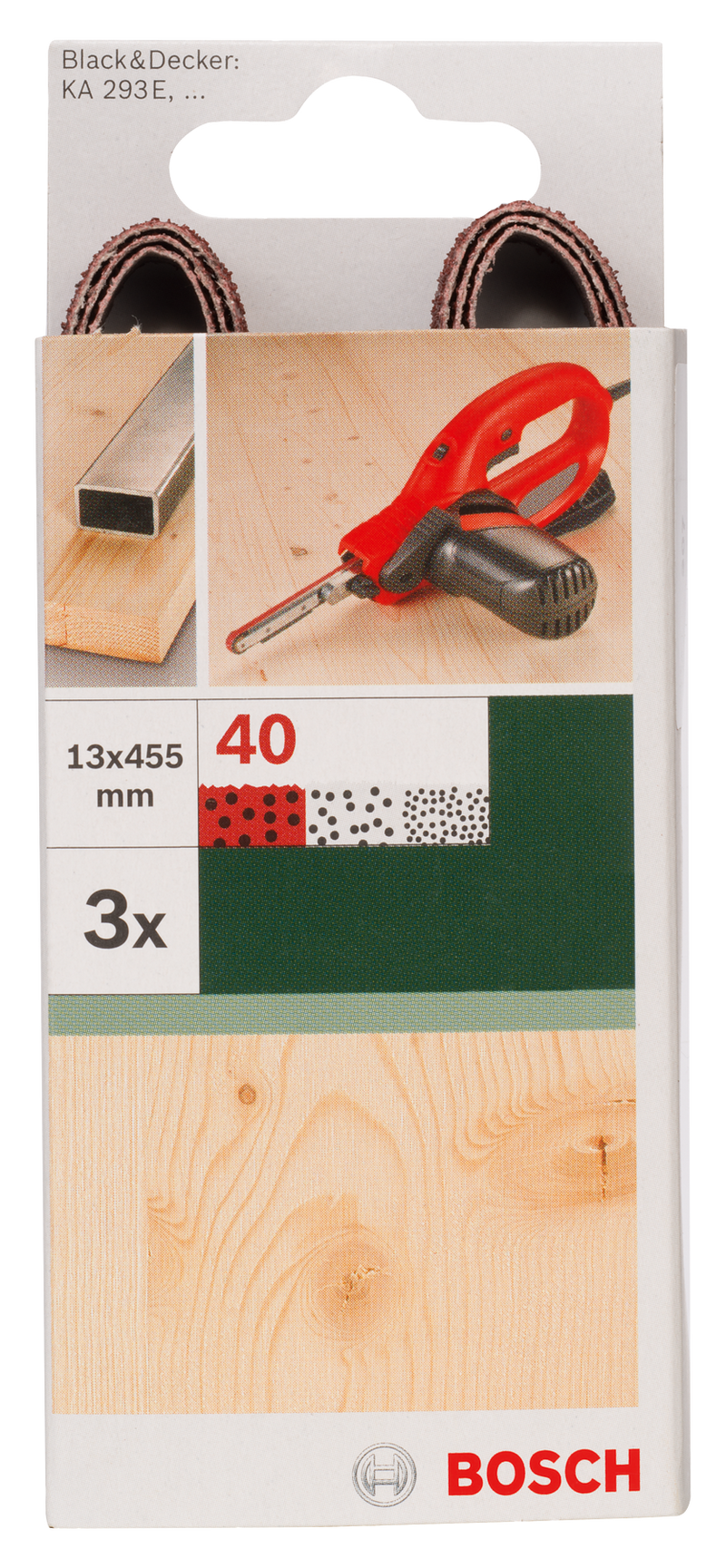 Bosch Set of 3 sanding belts for Black+Decker Powerfile, red quality 13 x 451 mm; G= 40, for wood