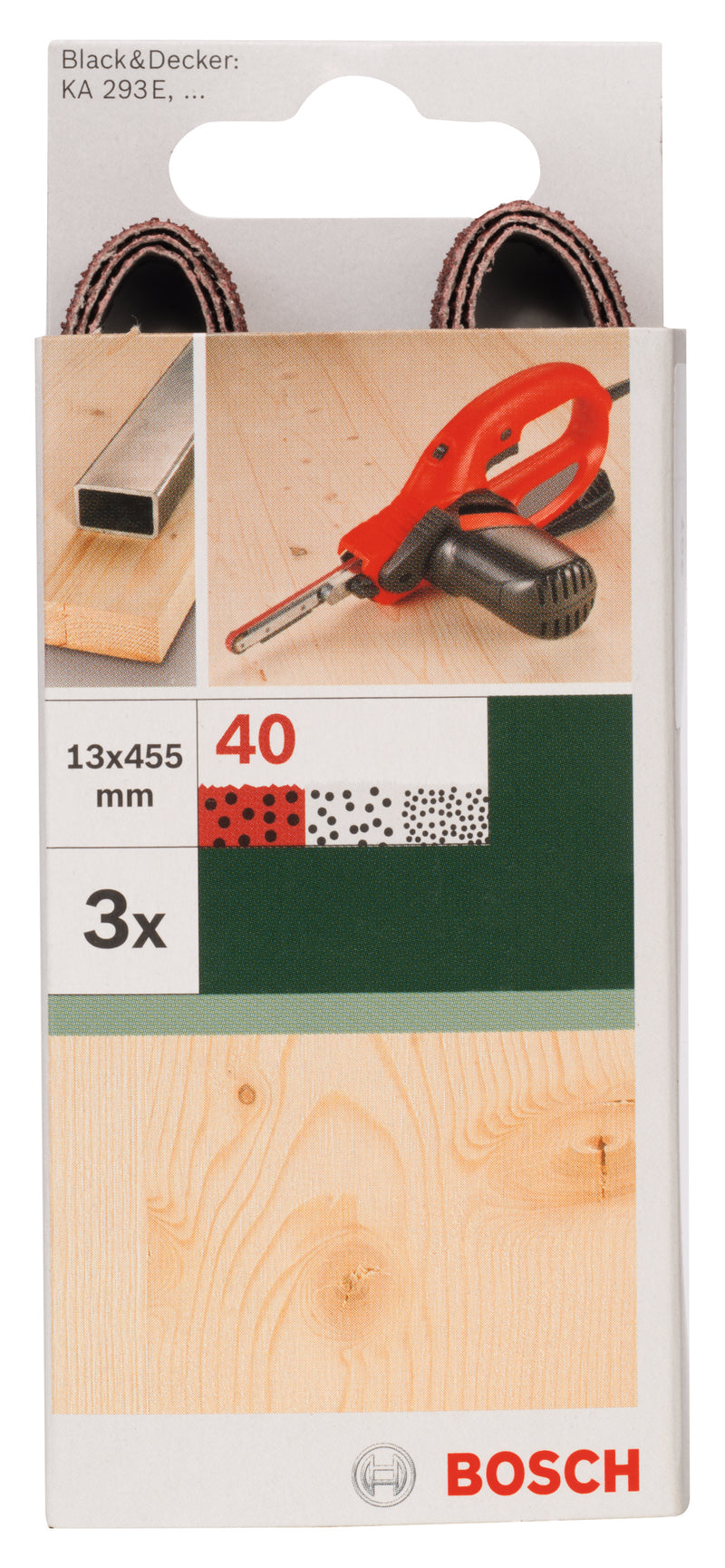 Bosch Set of 3 sanding belts for Black+Decker Powerfile, red quality 13 x 451 mm; G= 40, for wood