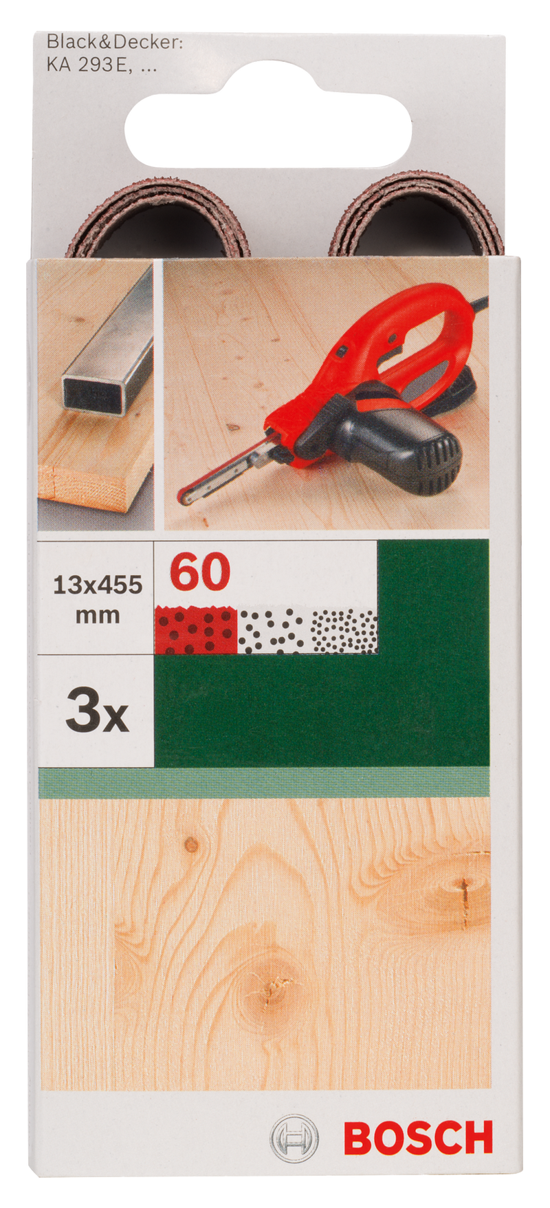 Bosch Set of 3 sanding belts for Black+Decker Powerfile, red quality 13 x 451 mm; G= 60, for wood