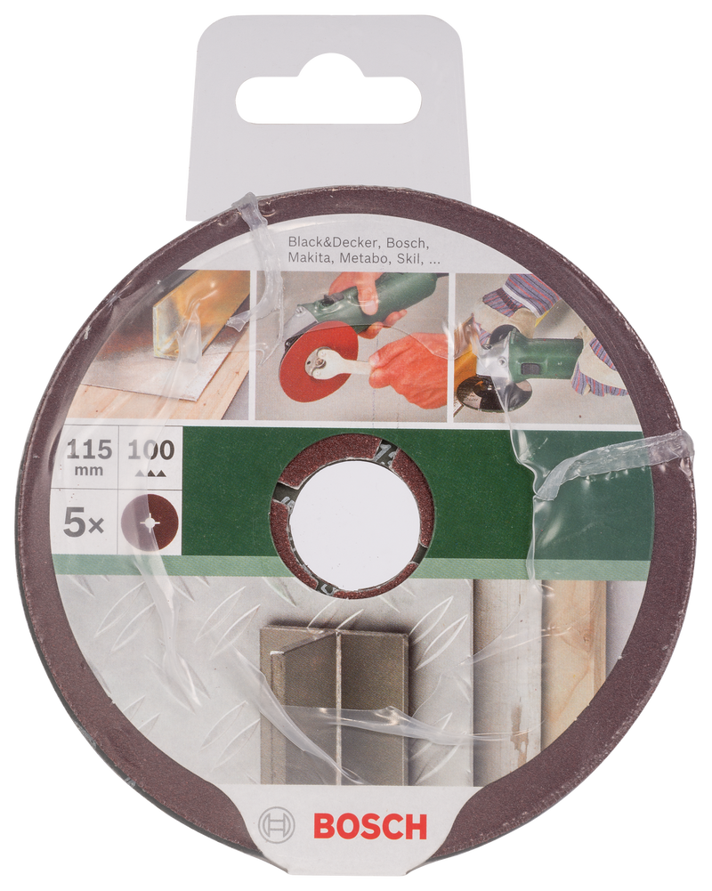 Bosch Set of 5 fiber sanding discs for angle grinder, corundum D = 115 mm; G = 100, 5 units.