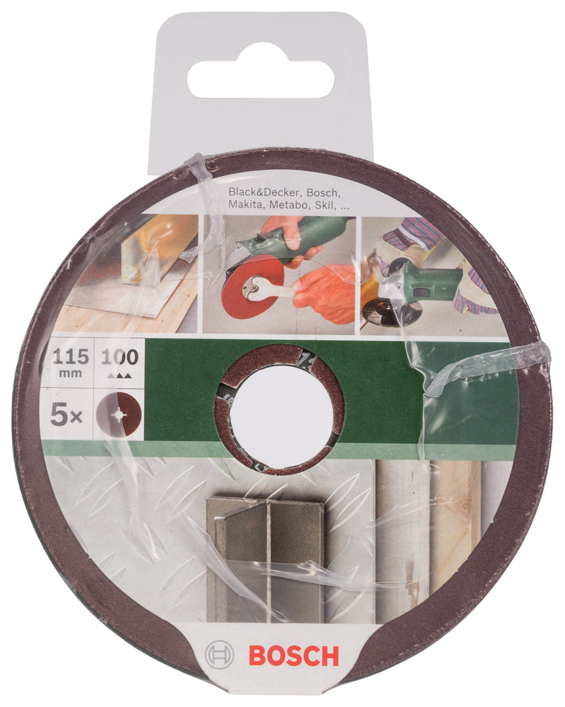 Bosch Set of 5 fiber sanding discs for angle grinder, corundum D = 115 mm; G = 100, 5 units.