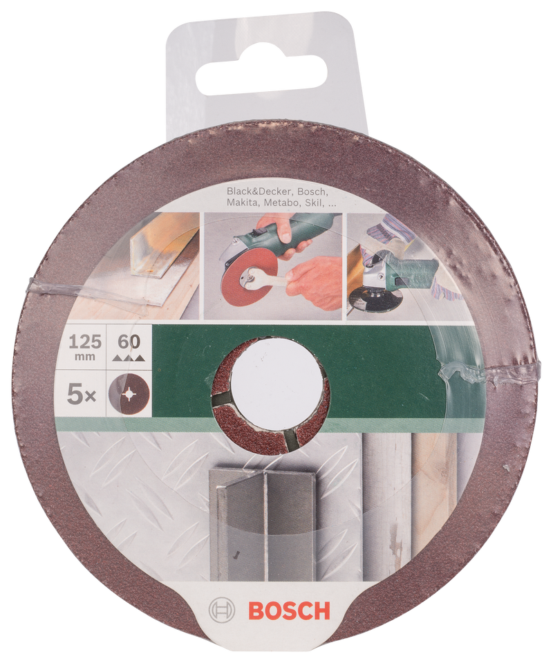 Bosch Set of 5 fiber sanding discs for angle grinder, corundum D = 125 mm; G = 60, 5 units.