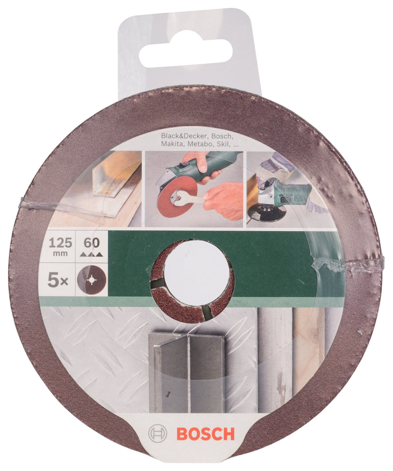 Bosch Set of 5 fiber sanding discs for angle grinder, corundum D = 125 mm; G = 60, 5 units.