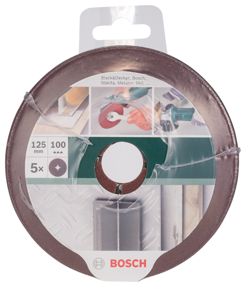 Bosch Set of 5 fiber sanding discs for angle grinder, corundum D = 125 mm; G = 100, 5 units.