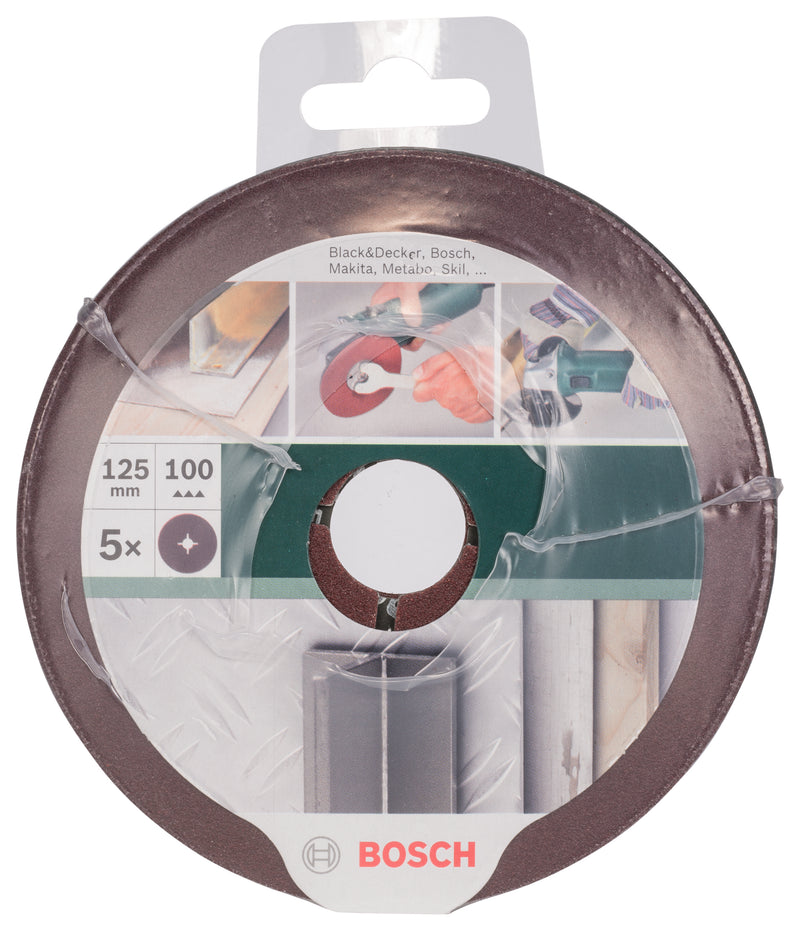 Bosch Set of 5 fiber sanding discs for angle grinder, corundum D = 125 mm; G = 100, 5 units.