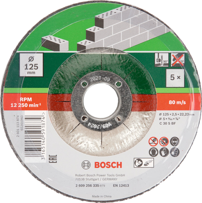 Bosch Juego de 5 discos de corte curvos para piedra D= 125 mm
