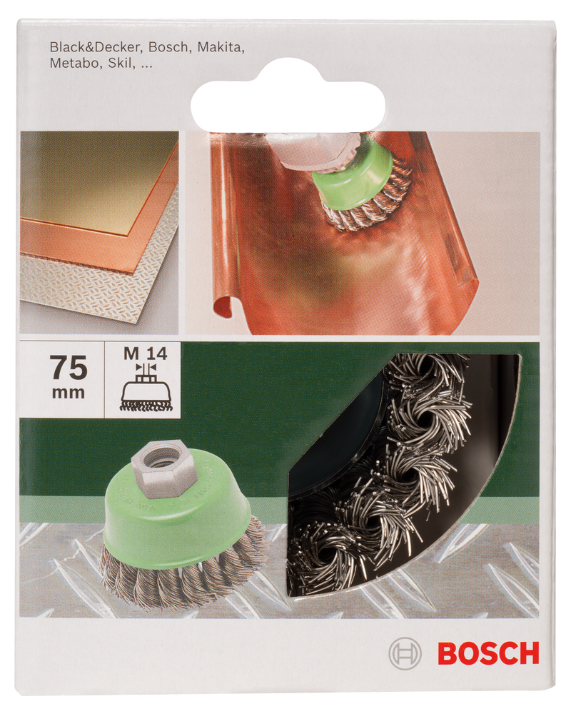 Bosch Cup-type brush for angle grinders and straight grinders - braided wire, stainless, 75 mm
