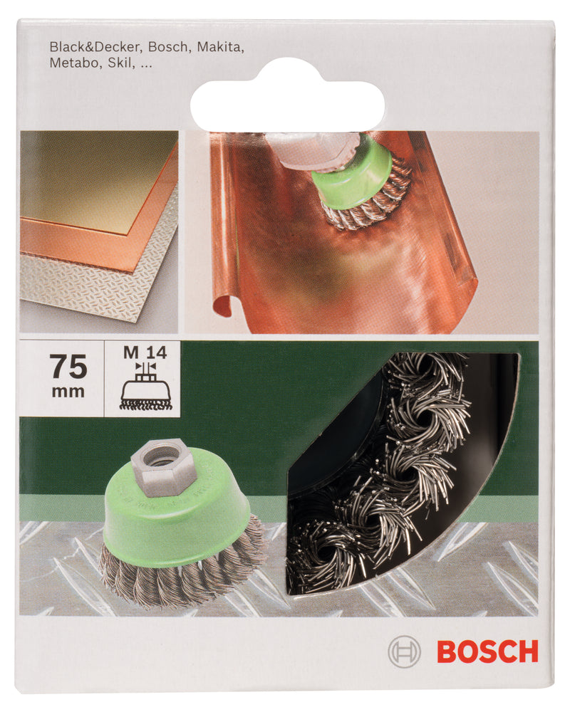 Bosch Cup-type brush for angle grinders and straight grinders - braided wire, stainless, 75 mm