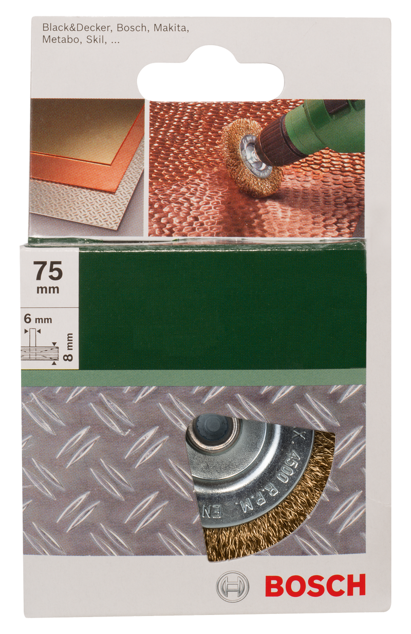 Escovas de arame Bosch para berbequins - Arame ondulado, revestido a latão, 75 mm