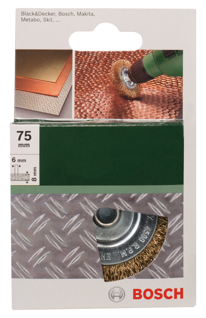 Escovas de arame Bosch para berbequins - Arame ondulado, revestido a latão, 75 mm