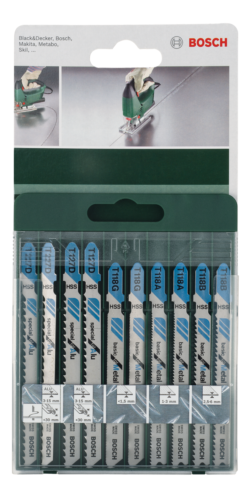 Bosch Set of 10 jigsaw blades with TT 118 A shank (2x); T 118 B (2x); T 118 G (2x); T 127 D (2x); T 227 D (2x)