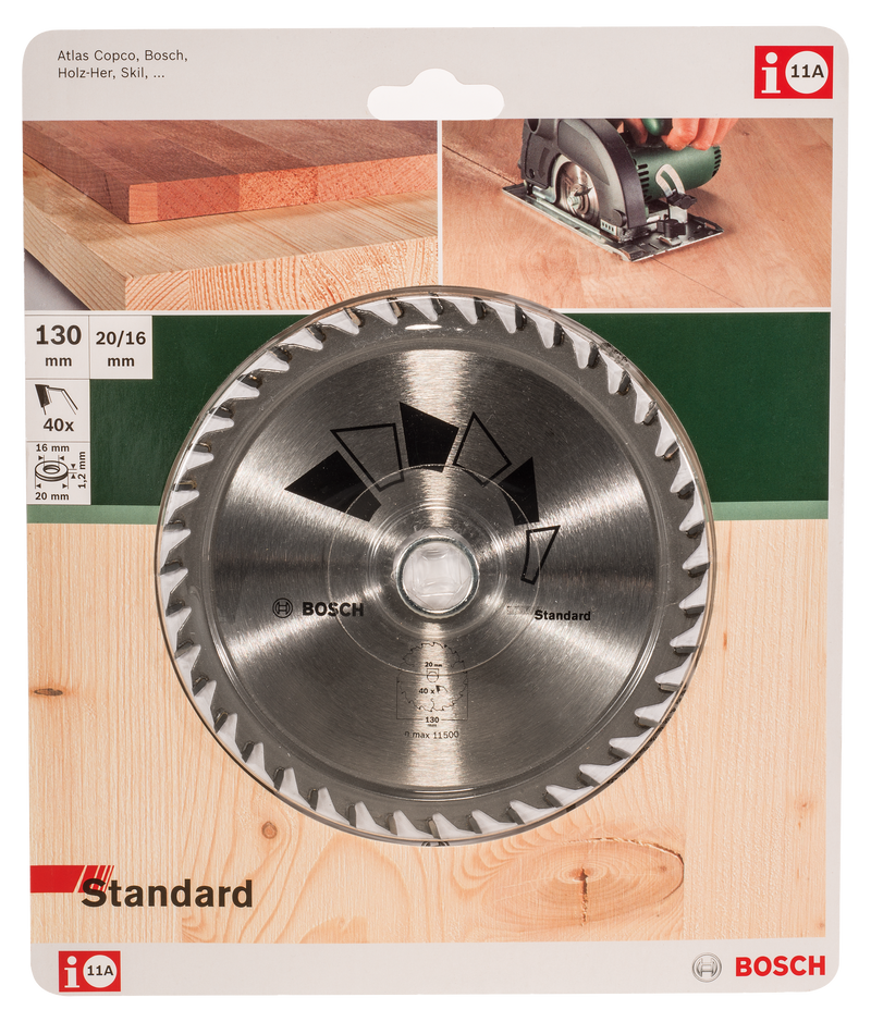 Lâmina de serra circular Bosch STANDARDD= 130 mm; furo= 20 mm; de= 40
