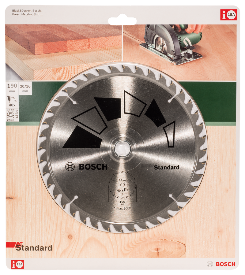 Lâmina de serra circular Bosch STANDARDD= 190 mm; furo= 20 mm; de= 40