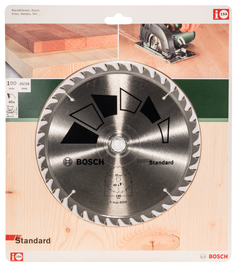 Lâmina de serra circular Bosch STANDARDD= 190 mm; furo= 20 mm; de= 40