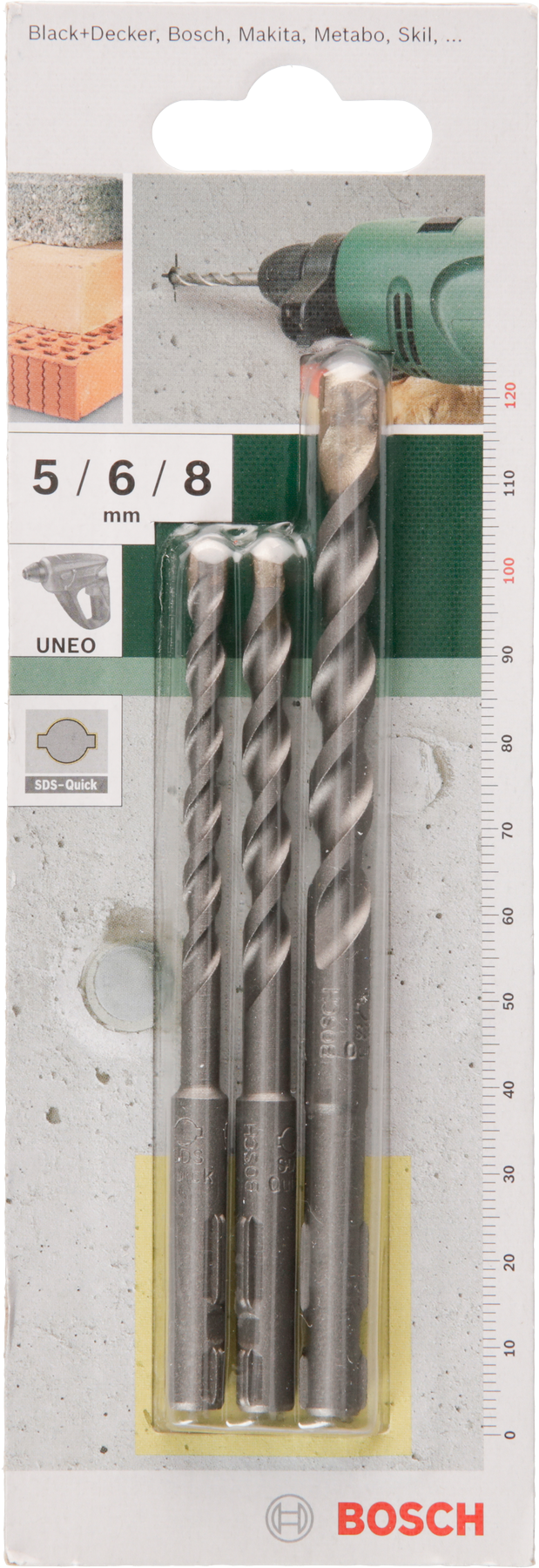 Conjunto de 3 brocas para betão Bosch SDS Quick 5,0x100; 6,0x100; 8,0x120