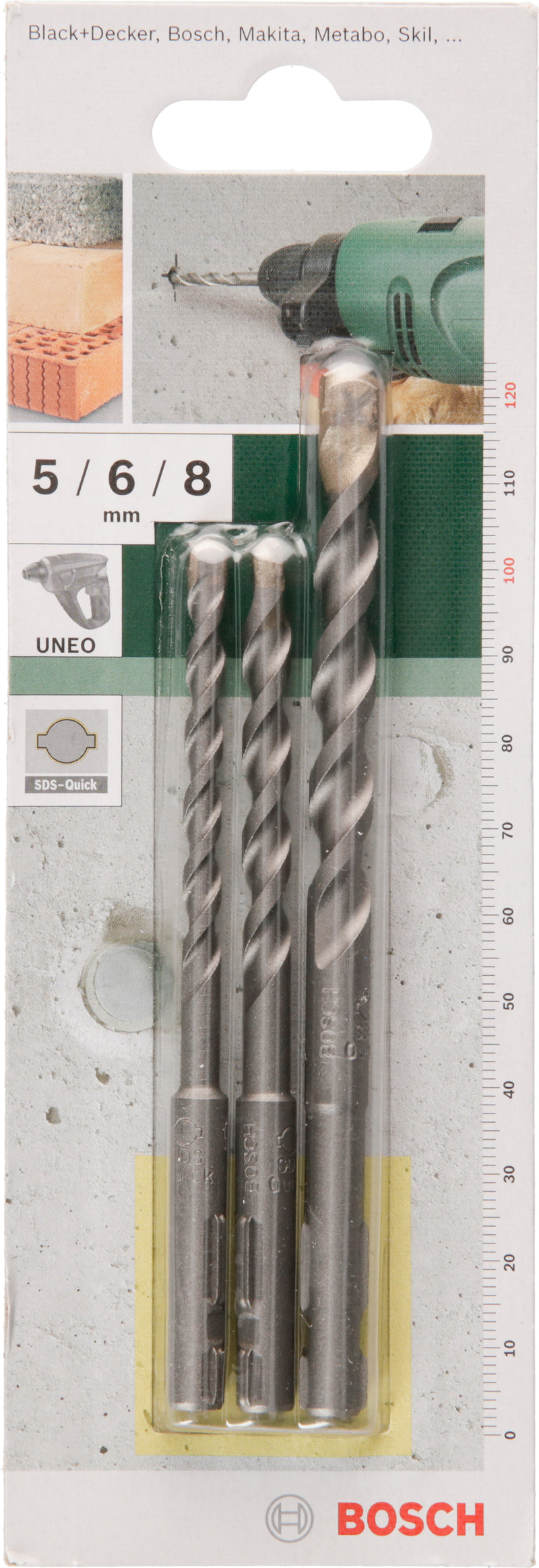 Conjunto de 3 brocas para betão Bosch SDS Quick 5,0x100; 6,0x100; 8,0x120