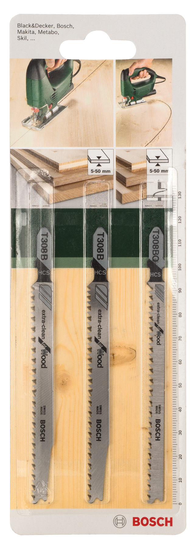 Bosch Set of 3 jigsaw blades with single-lug shankT 308 B (2x); T 308 BO