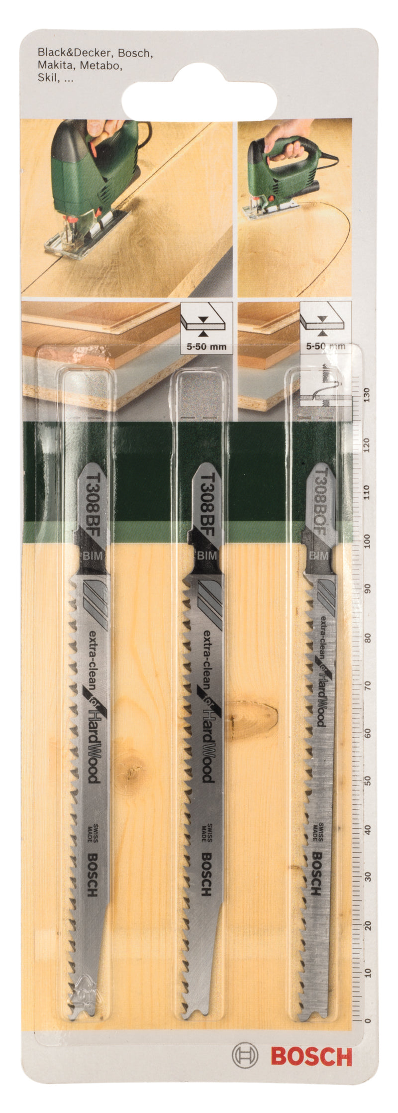 Bosch Set of 3 jigsaw blades with single-lug shank T 308 BF (2x); T 308 BOF