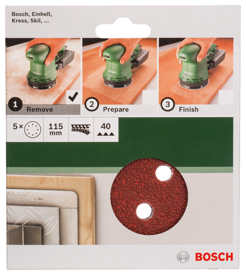 Bosch Set of 5 sandpaper sheets for random orbital sander G= 40